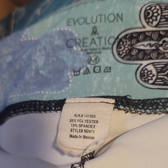 Evolution & Creation Blue black white evil eye protection  leggings yoga pants M - Picture 2 of 3